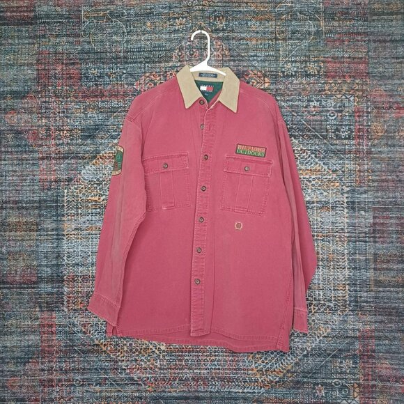 Vintage Y2K Tommy Hilfiger mens red canvas OUTDOORS corduroy collar button M - Picture 1 of 7